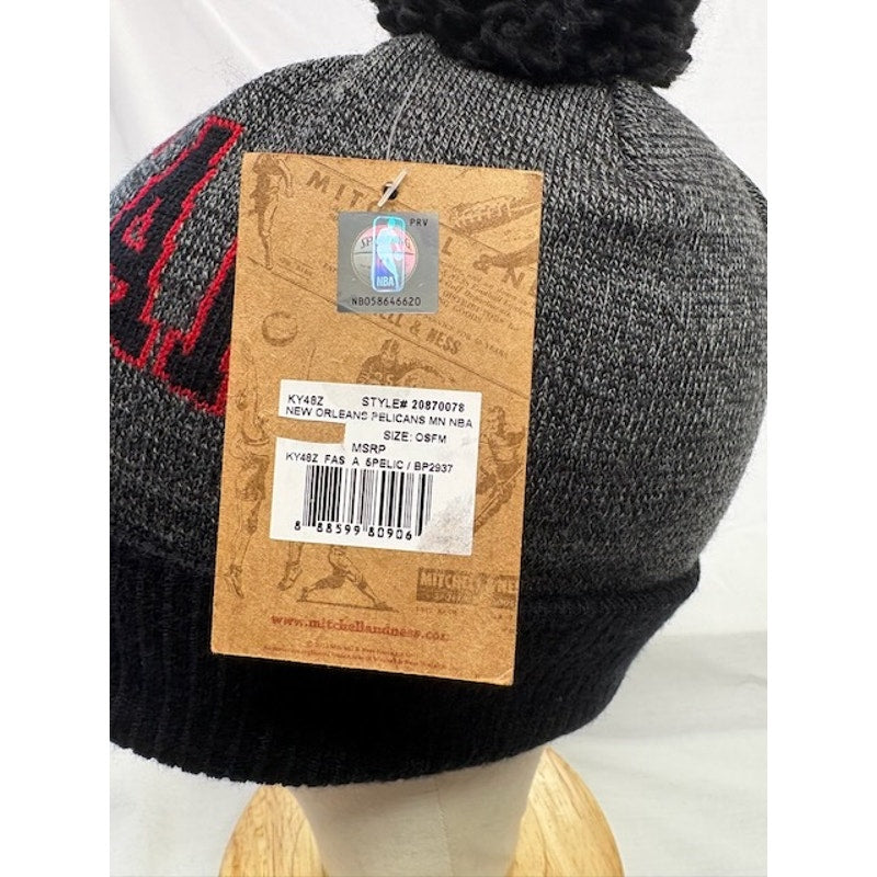 Mitchell & Ness New Orleans Pelicans Beanie Pom Knit Hat NBA Gray OSFM