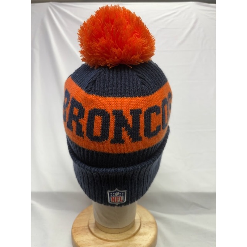 New Era Denver Broncos 2020 Sport Pom Cuffed Knit Hat Navy Orange Adult OSFM