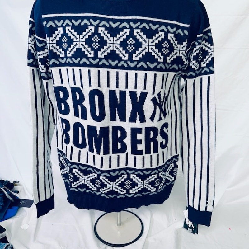 MLB New York Yankees Bronx Bombers Christmas Sweaters Knitted Navy Small