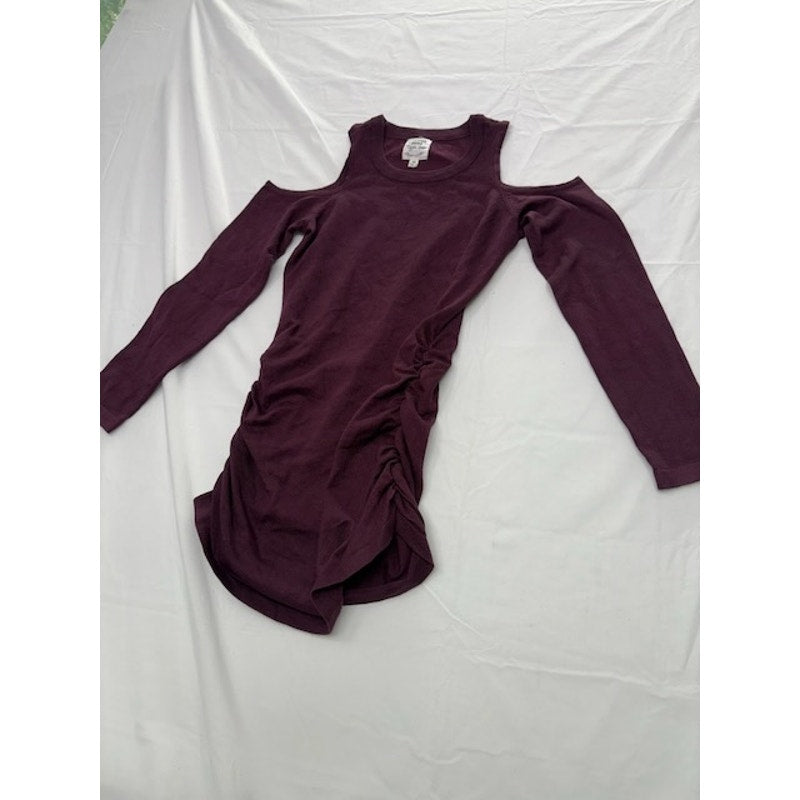 Hippie Rose Ruched Cold-Shoulder Sweater Crewneck Wine Womens Juniors' Size XS