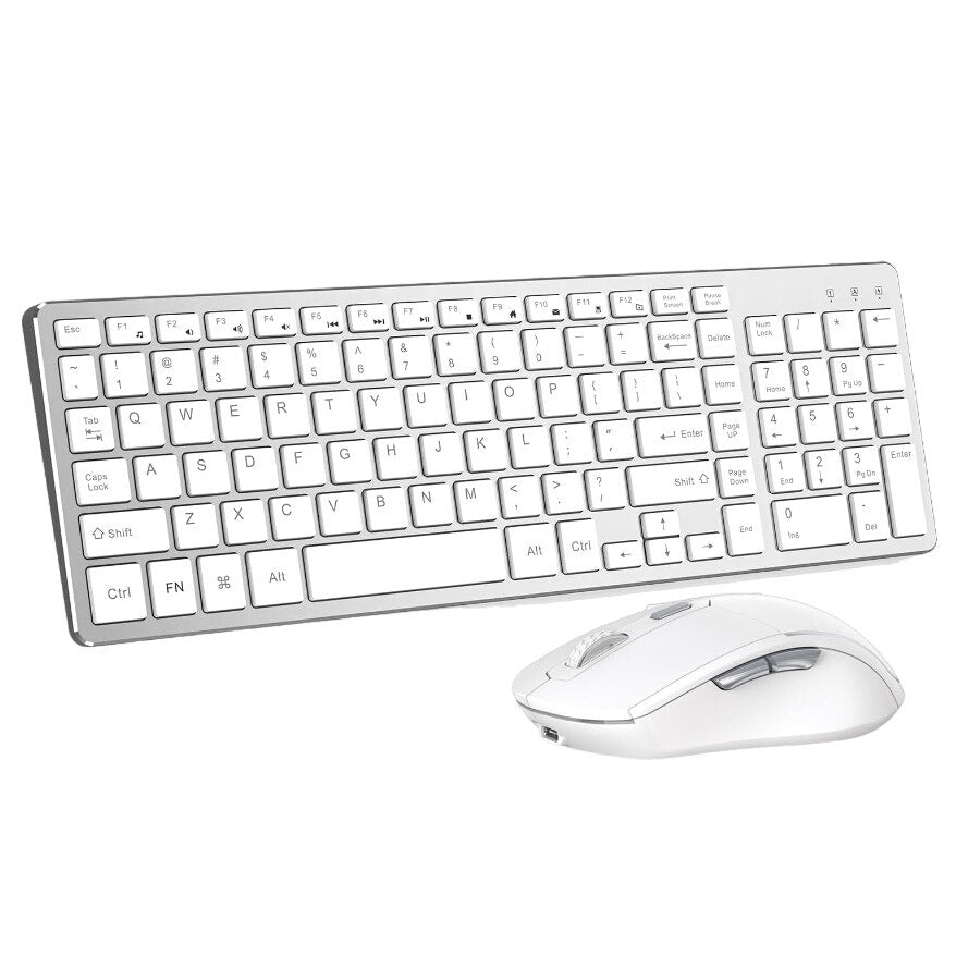 Wireless Keyboard & Mouse 2-Piece Set KM202 Rechargeable-Silver White
