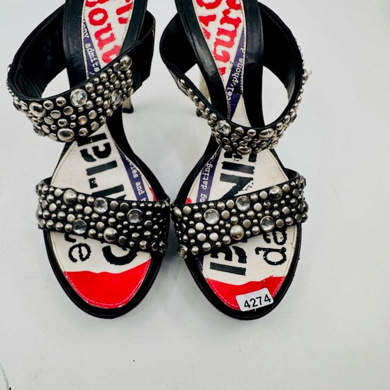 Versace Mules Heels Slip On Studded Double Strap Leather Multi Womens 37
