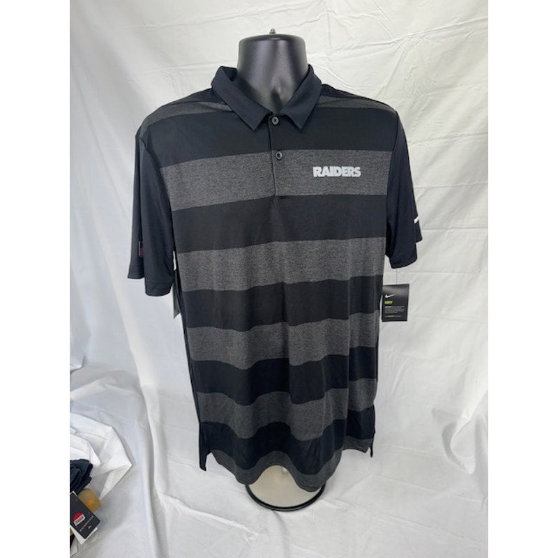 Nike Oakland Raiders Sideline Performance Polo Striped Shirt Gray Mens M