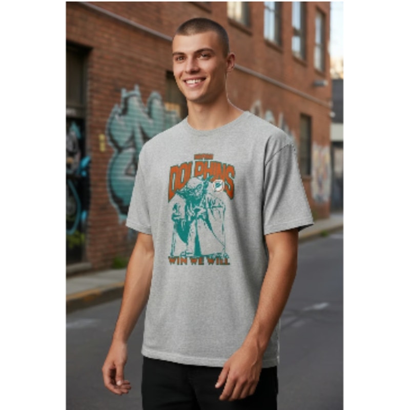 Junk Food X Star Wars Miami Dolphins YODA WIN WE WILL T-Shirt Gray Mens Sz L