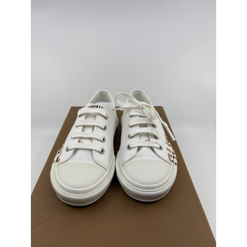 Burberry Icon Stripe Logo Print Cotton Gabardine Sneakers White Kids 12.5