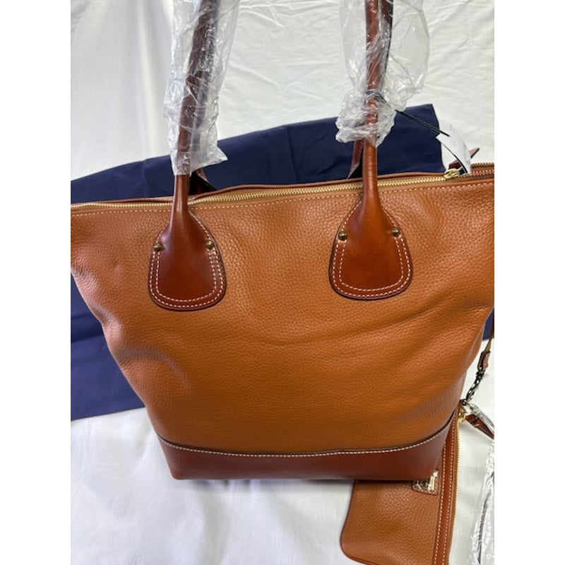 Dooney & Bourke Pebble Leather Tote Bag Set Shoulder Bag w/ Wristlet Brown