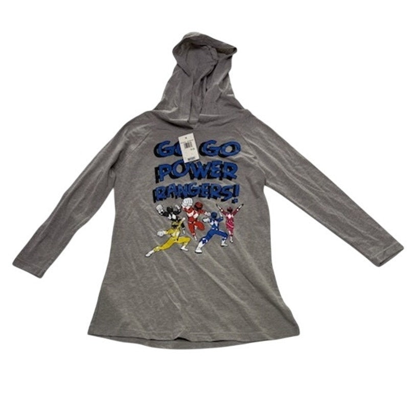 Mighty Morphin Power Rangers Go Go Graphic Hoodie Shirt Heather Gray Size XS