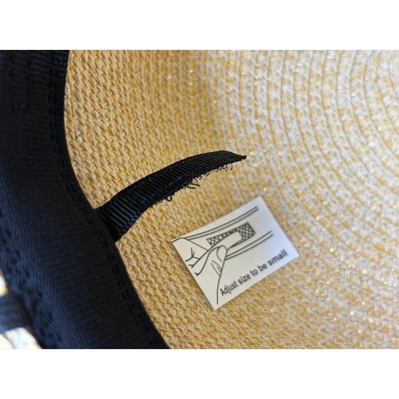 FURTALK Wide Brim Straw Sun Hat Adjustable Cap Beige Black Band Womens Sz M