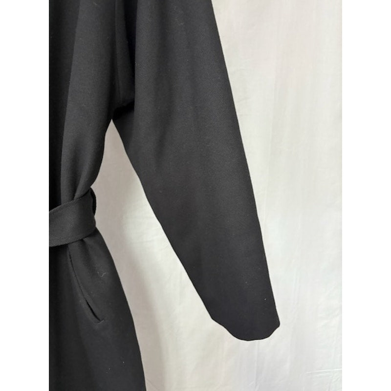 Mens Button-Up Wool Overcoat High Neck Belted Welt Pockets Lined Black Size XLT