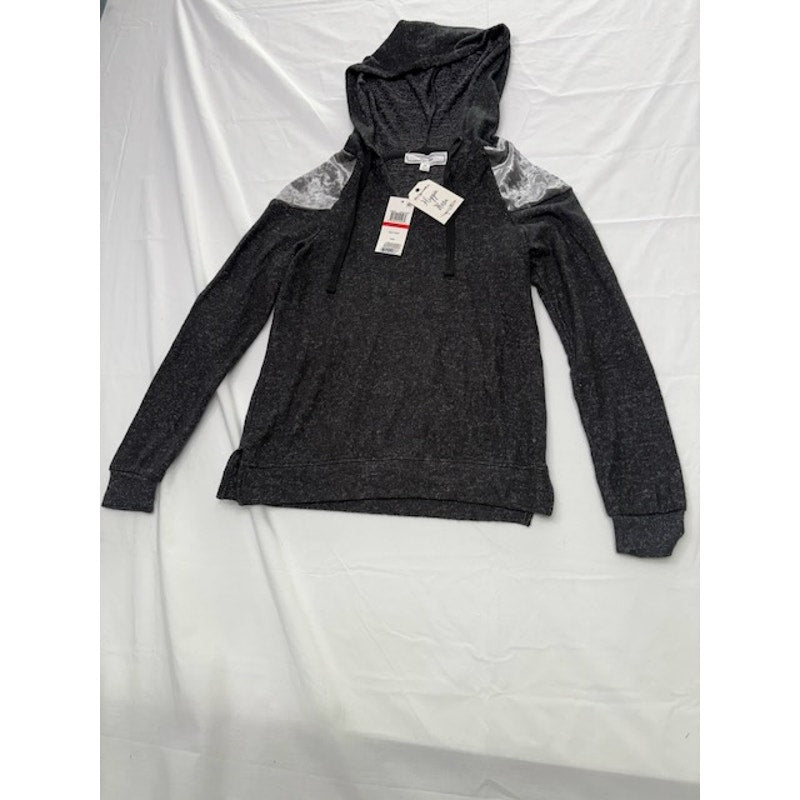Hippie Rose Velvet Trim Cozy Hoodie Pullover Charcoal Combo Juniors Size XS