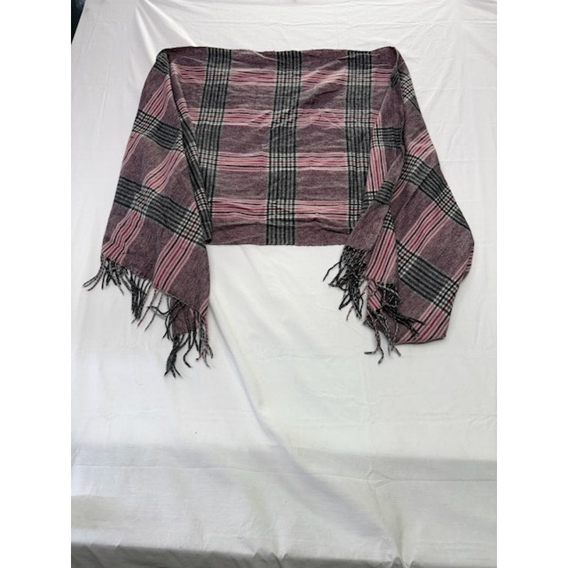 Classic Plaid Fringe Tassel Scarf Shawl Soft Woven Wrap Pink Gray One Size