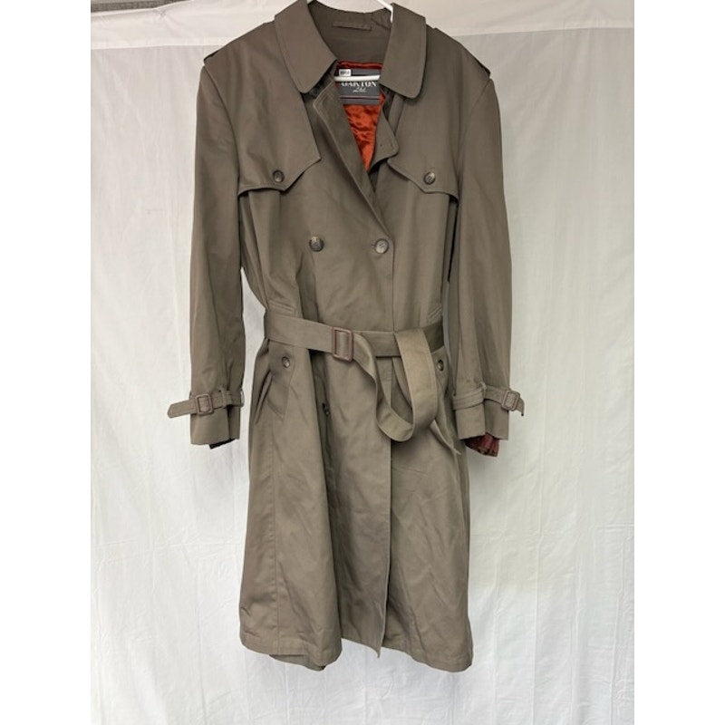 Oakton Ltd Vintage Trench Coat Button Double Breast Belted Gray Mens Sz 46 Long