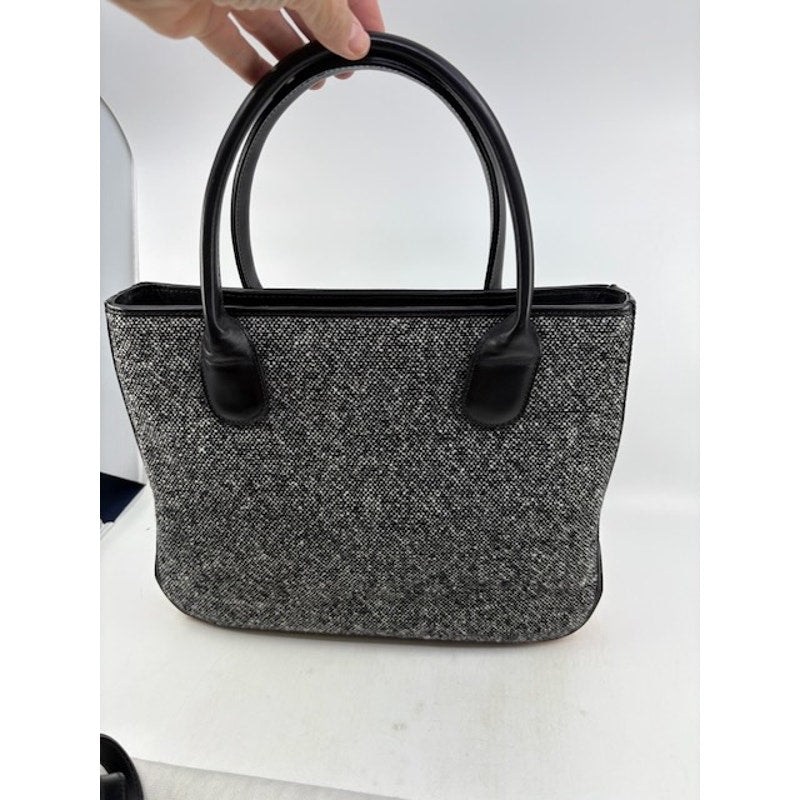 Pancaldi 1888 Tweed Leather Tote Bag Italy Top Handle Shoulder Strap Gray Black