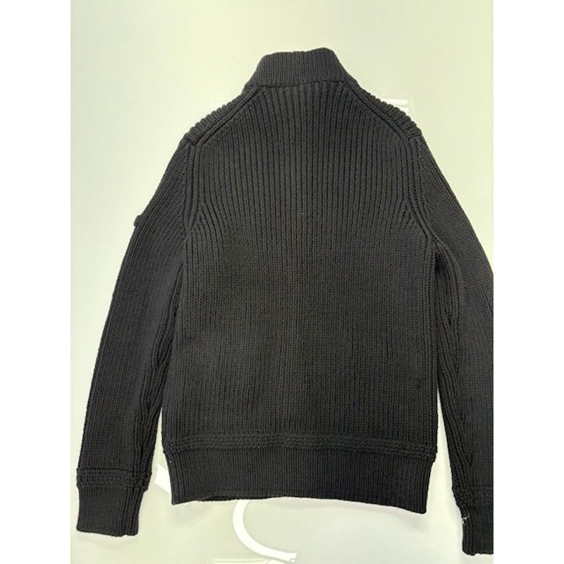 Prada Faux-Fur Collar Cardigan Knit Sweater Full-Zip Black Mens Size 56 EU