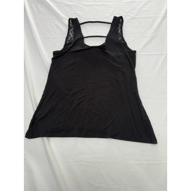 Self Esteem Patriotic American Anchor Logo Tank Top Lace Back Black Women XS