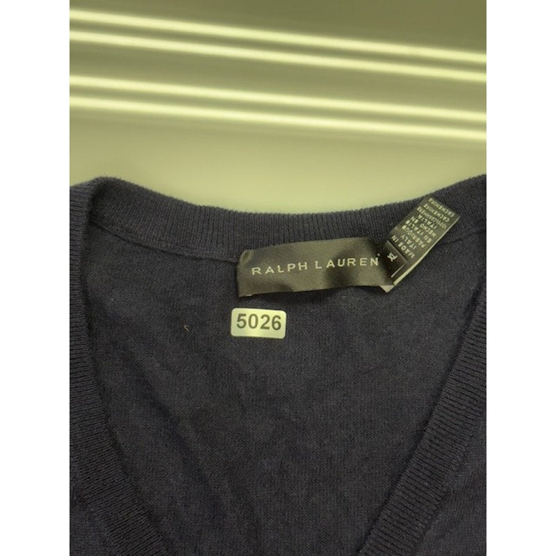 Ralph Lauren V-Neck Sweater Long Sleeves Pullover Cashmere Black Mens Size XL