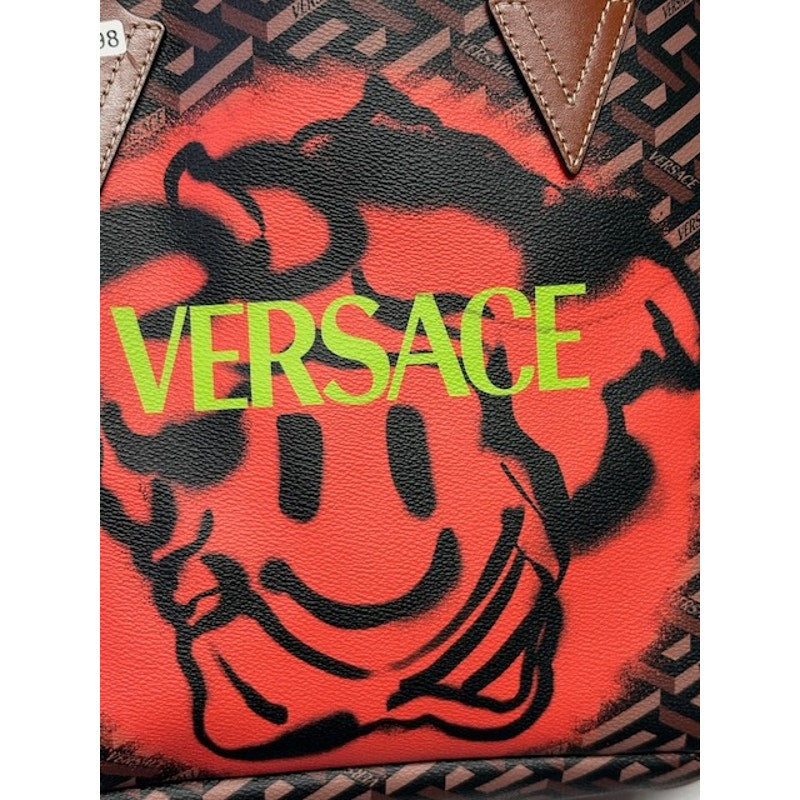 Versace La Greca Medusa Smiley Tote Bag Monogram Canvas Shopper Set Brown
