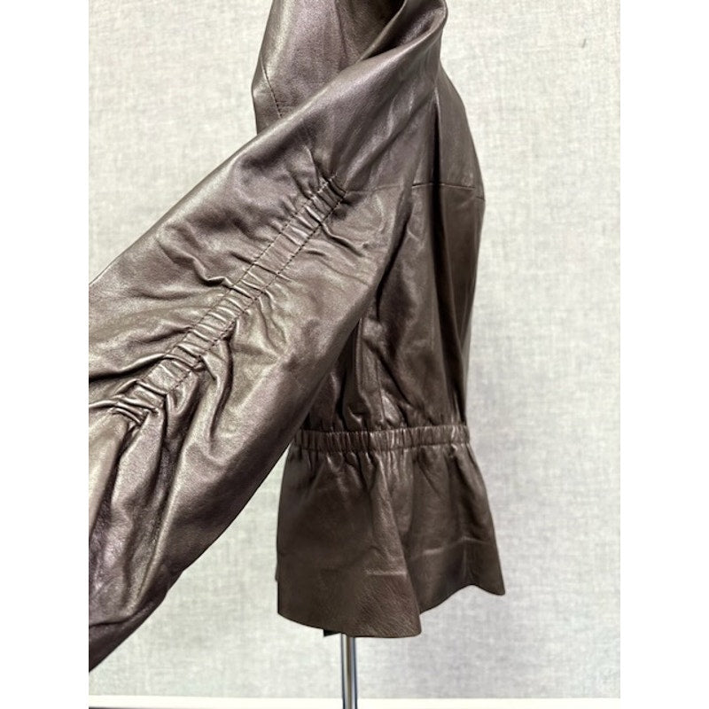 Carlisle Leather Moto Jacket Elastic Waist Sleeve Zip-Up Brown Womens Size 10