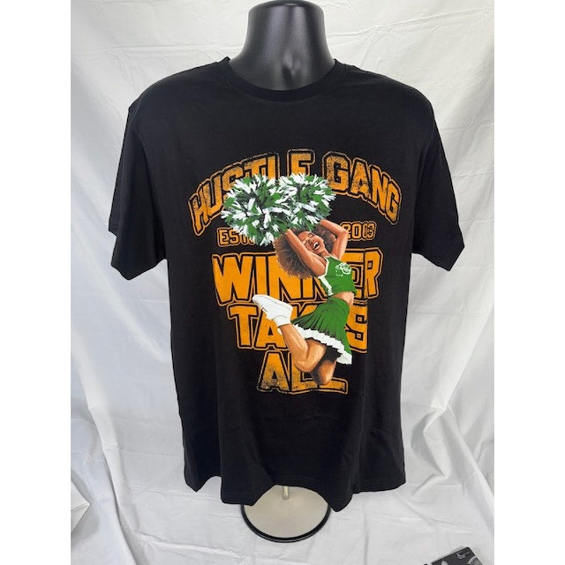 Hustle Gang Morale Boost Tee Shirt Crew Neck Cheerleader Black Mens Large