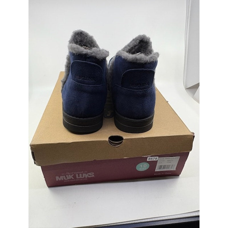 Muk Luks Ziggy Wilshire Winter Booties Slip-On Navy White Womens Size 10
