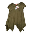 Rebellious. One SS Shark Bite Hem Tunic Blouse Scoop Neck Olive Green Size S