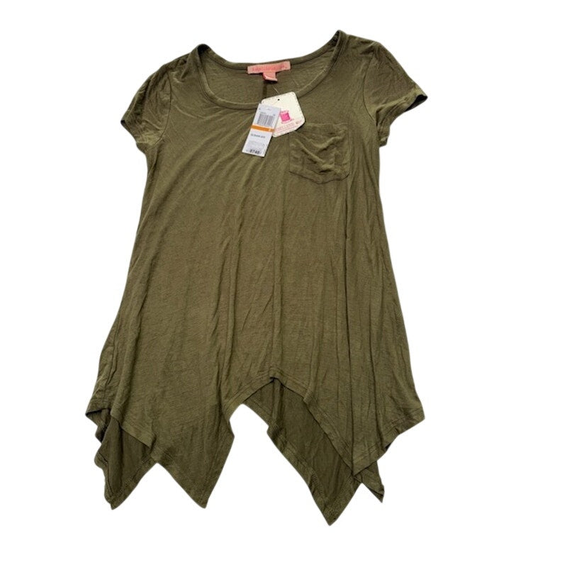 Rebellious. One SS Shark Bite Hem Tunic Blouse Scoop Neck Olive Green Size S