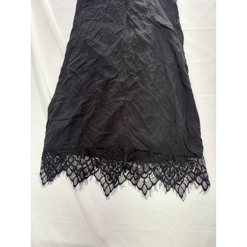 Shift Slip Dress Lace Hem Spaghetti Strap Mini Dress Black Womens Size XS
