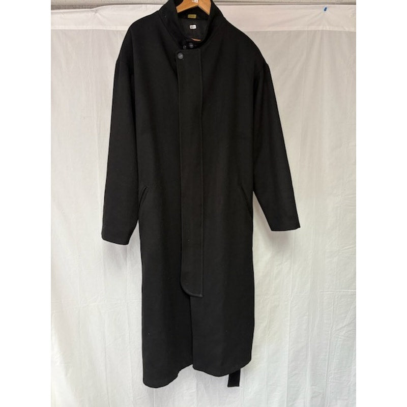 Mens Button-Up Wool Overcoat High Neck Belted Welt Pockets Lined Black Size XLT