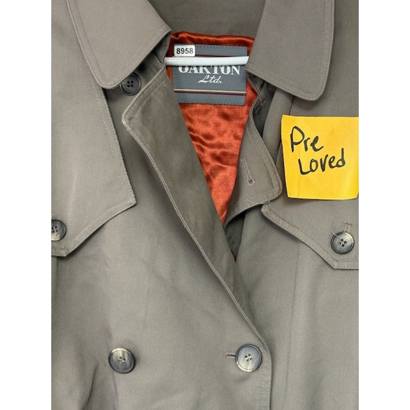 Oakton Ltd Vintage Trench Coat Button Double Breast Belted Gray Mens Sz 46 Long