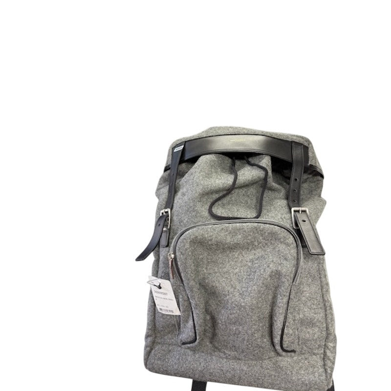 Saint Laurent Paris Leather Trim Wool Backpack Rucksack Drawstring Bag Grey
