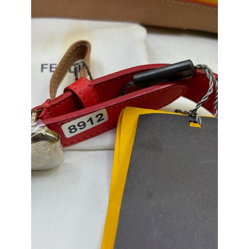 FENDI Cintura Mini Solitaire Nappa Rosso Red Palladio Leather Belt Size 85