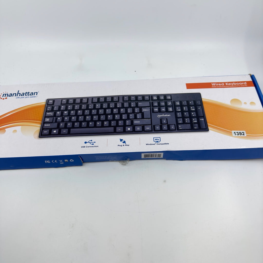 Manhattan Wired Computer Keyboard Full-Sized Basic Keyboard 104 Keys Black