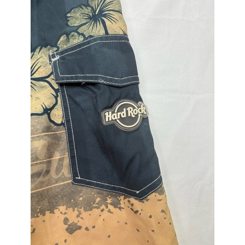 Hard Rock Cafe Hibiscus Citro Boardshorts Surf Swim Floral Blue Mens Size 32