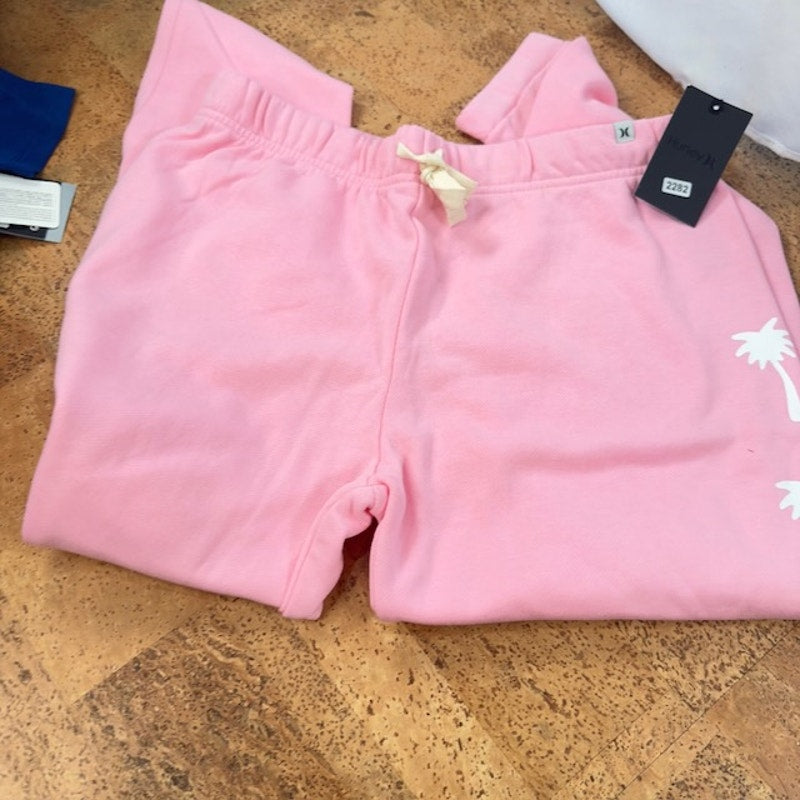 Hurley Lost Horizons Fleece Jogger Pants High-Rise Palm Tree Pink Womens Size S