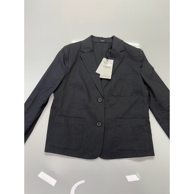 Theory Shrunken Split Cuff Two Button Blazer 3/4 Sleeve Womens Gray Size 4