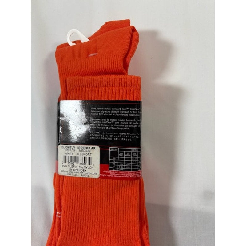 2 Pairs Under Armour Performance HeatGear AllSports Socks Orange Size 9-11