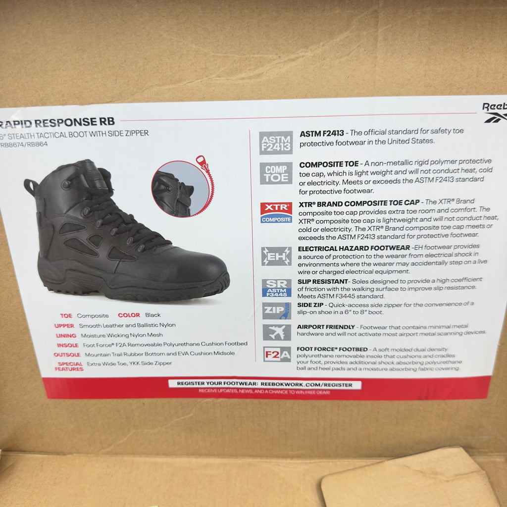 Reebok Mens Rapid Response Military Tactical Boot Lace Up Leather Black Size 10W