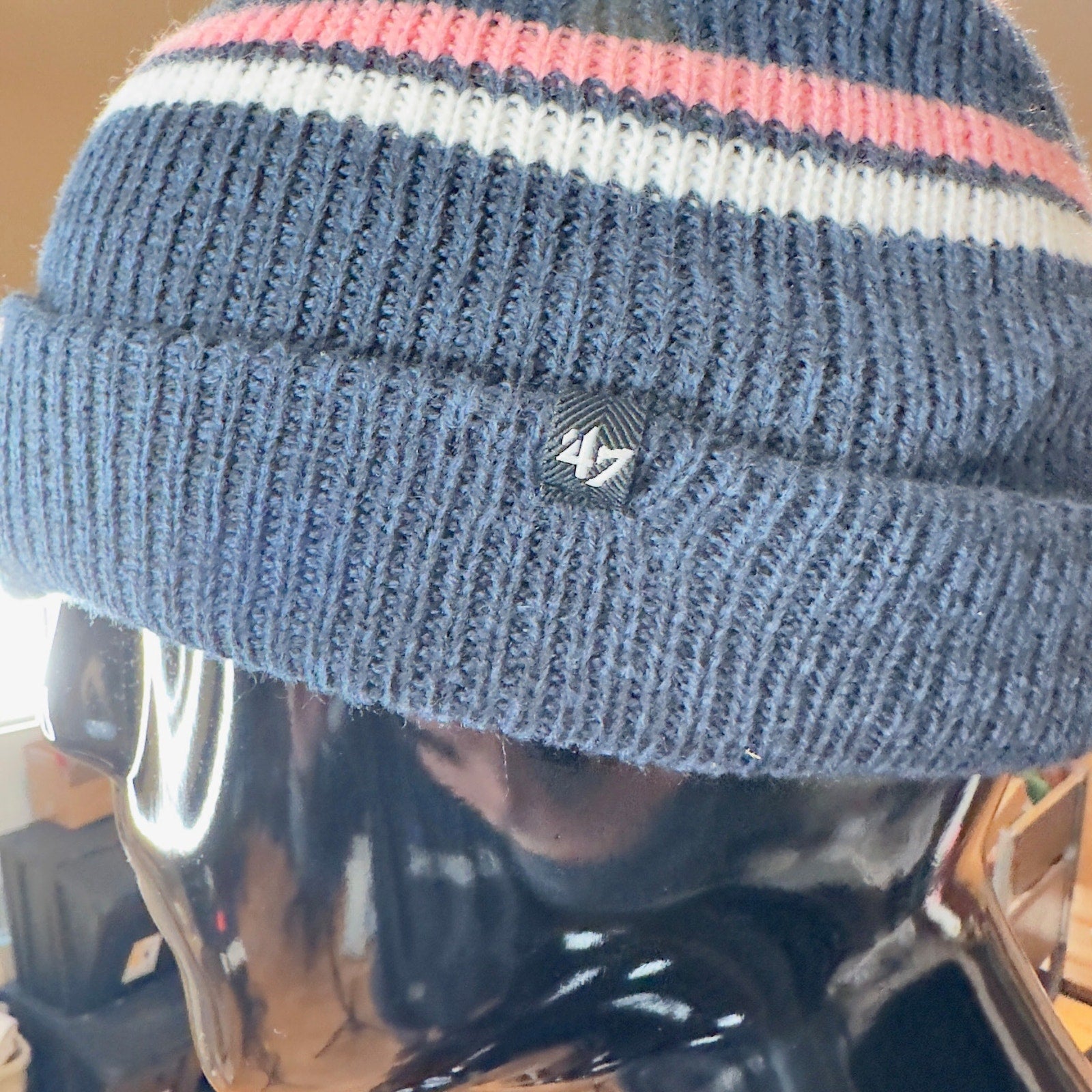 '47 Brand Womens New York Giants Beanie Hat Cuff Knit Striped Navy Pink One Size