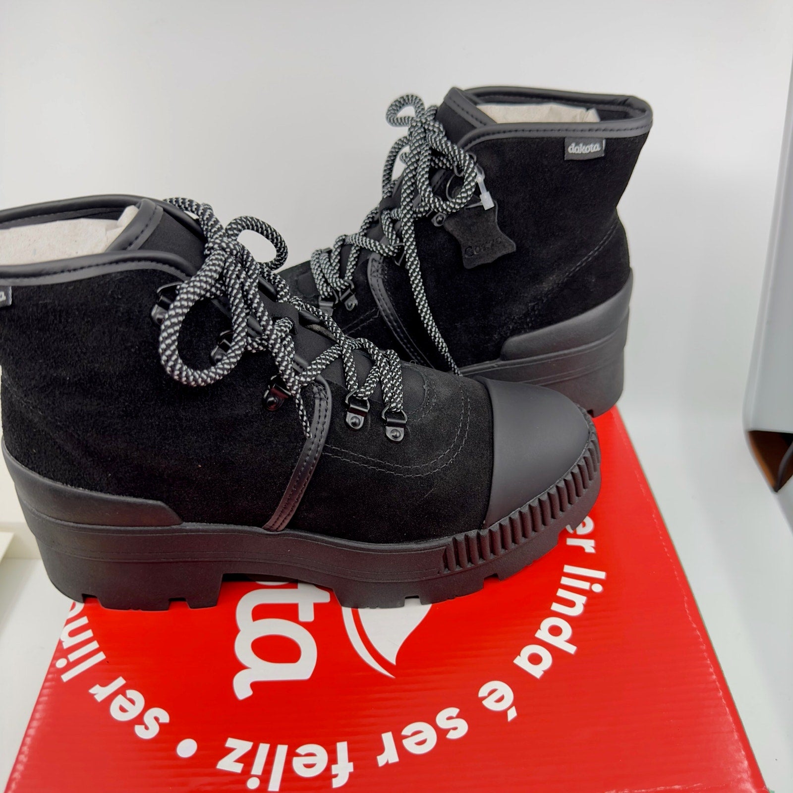 Dakota Calcados Kross Canvas Chunky Platform Moto Boots Suede Black Size 8