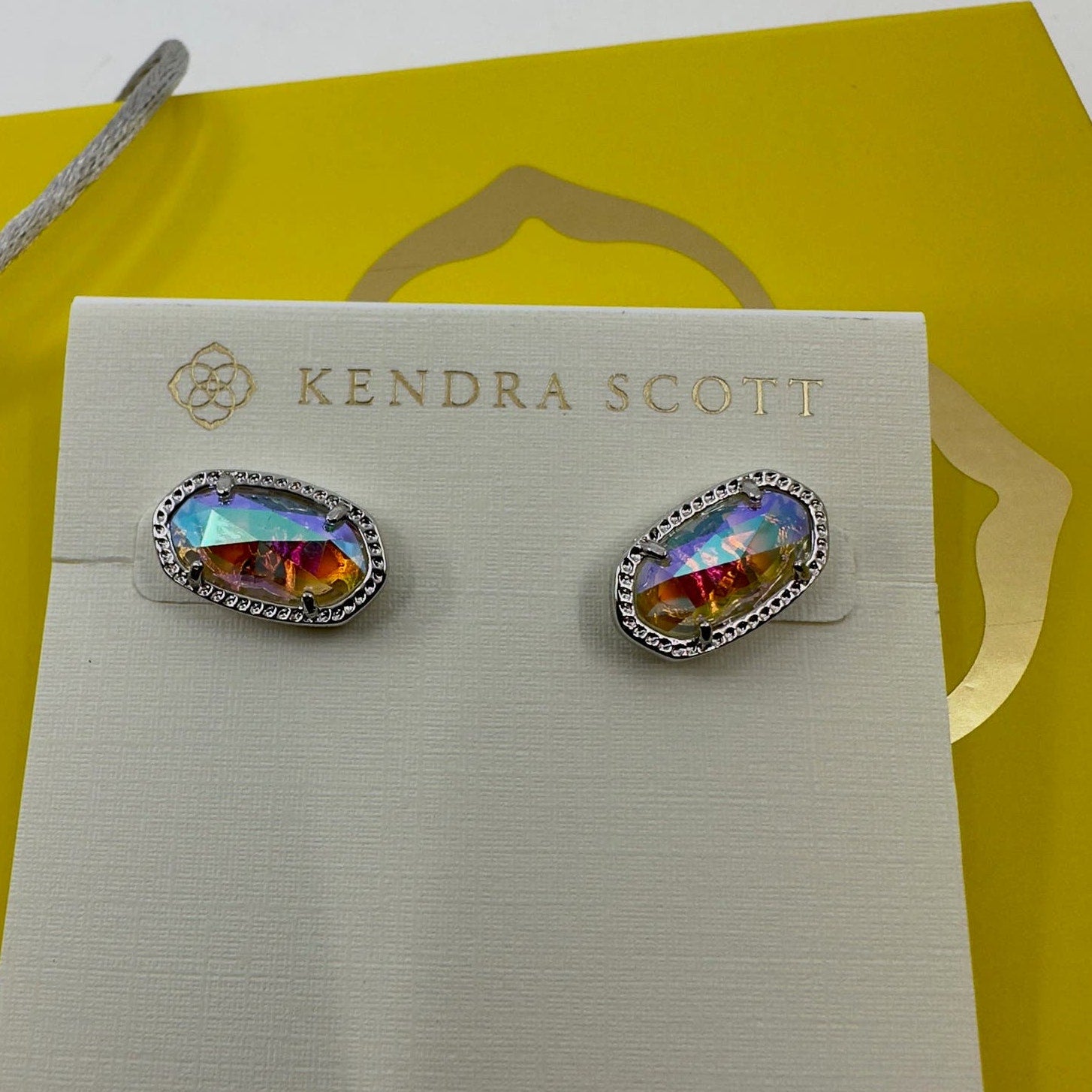Kendra Scott Ellie Golver Stud Earrings Silver Lilac Abalone Oval Shaped