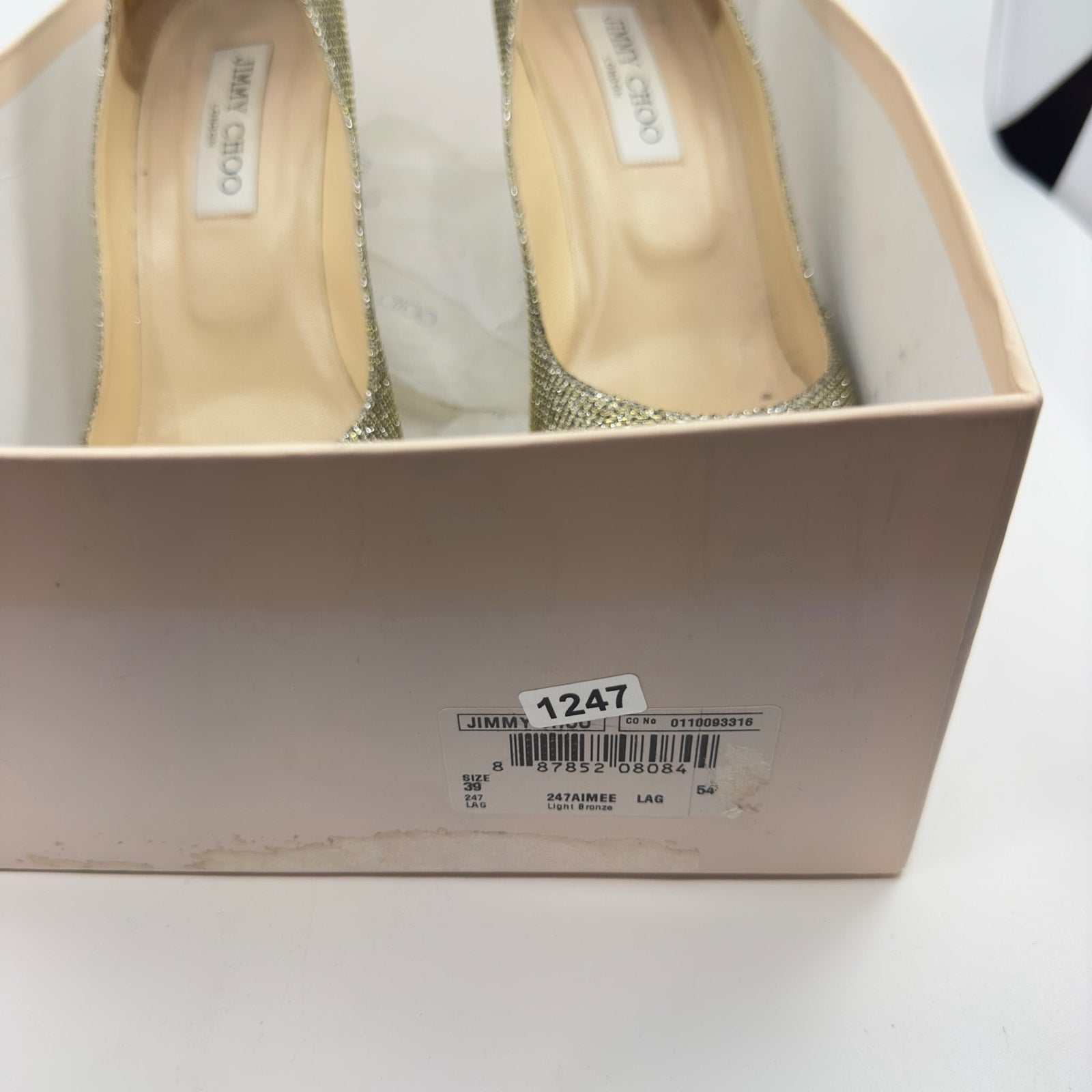 Jimmy Choo 247 Aimee Pump Stiletto Heels Pointed Toe Light Bronze Size 8