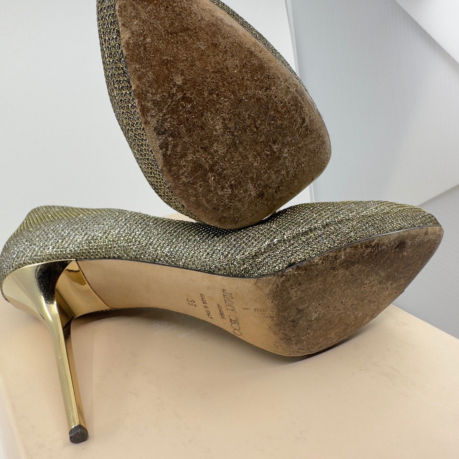 Jimmy Choo 247 Aimee Pump Stiletto Heels Pointed Toe Light Bronze Size 8