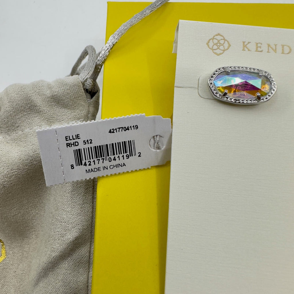 Kendra Scott Ellie Golver Stud Earrings Silver Lilac Abalone Oval Shaped