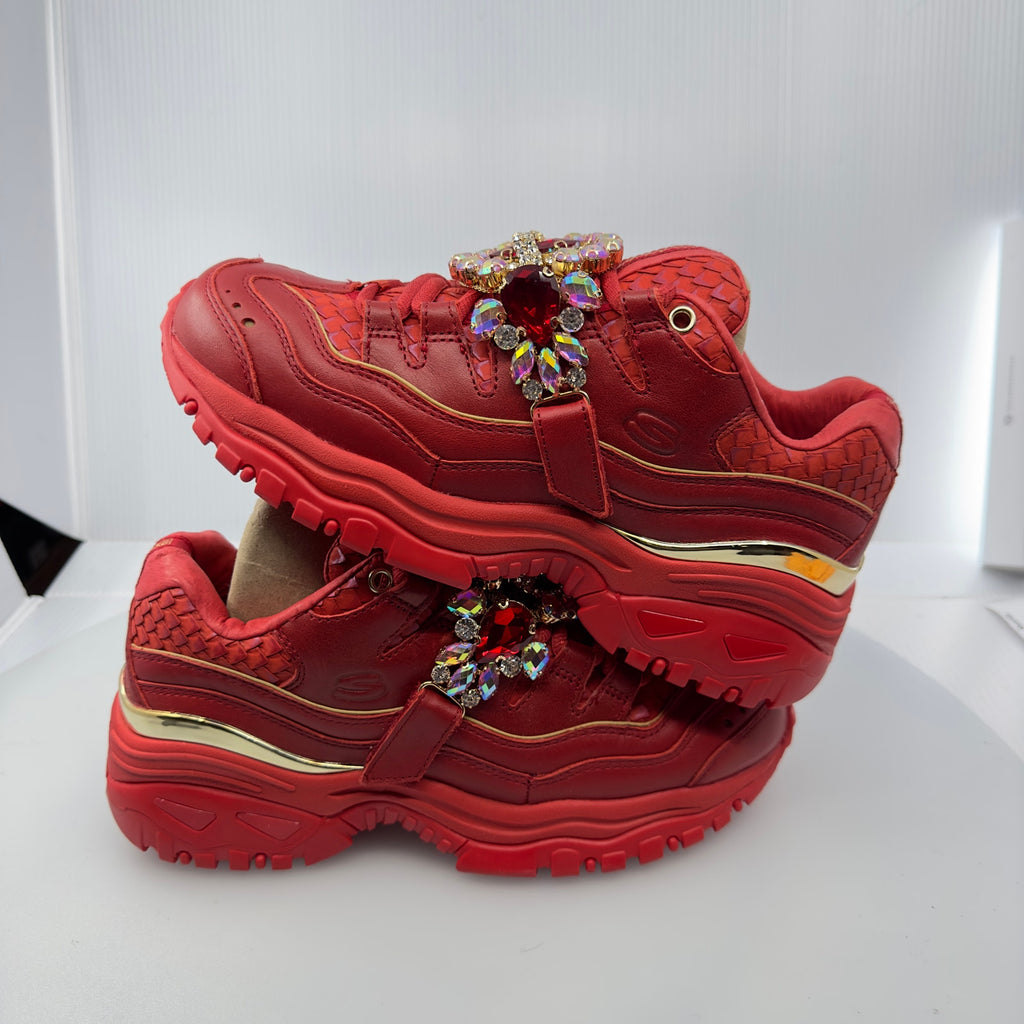 Skechers Womens Energy Stone G Trainers Low Top Sneakers Red Size 7.5