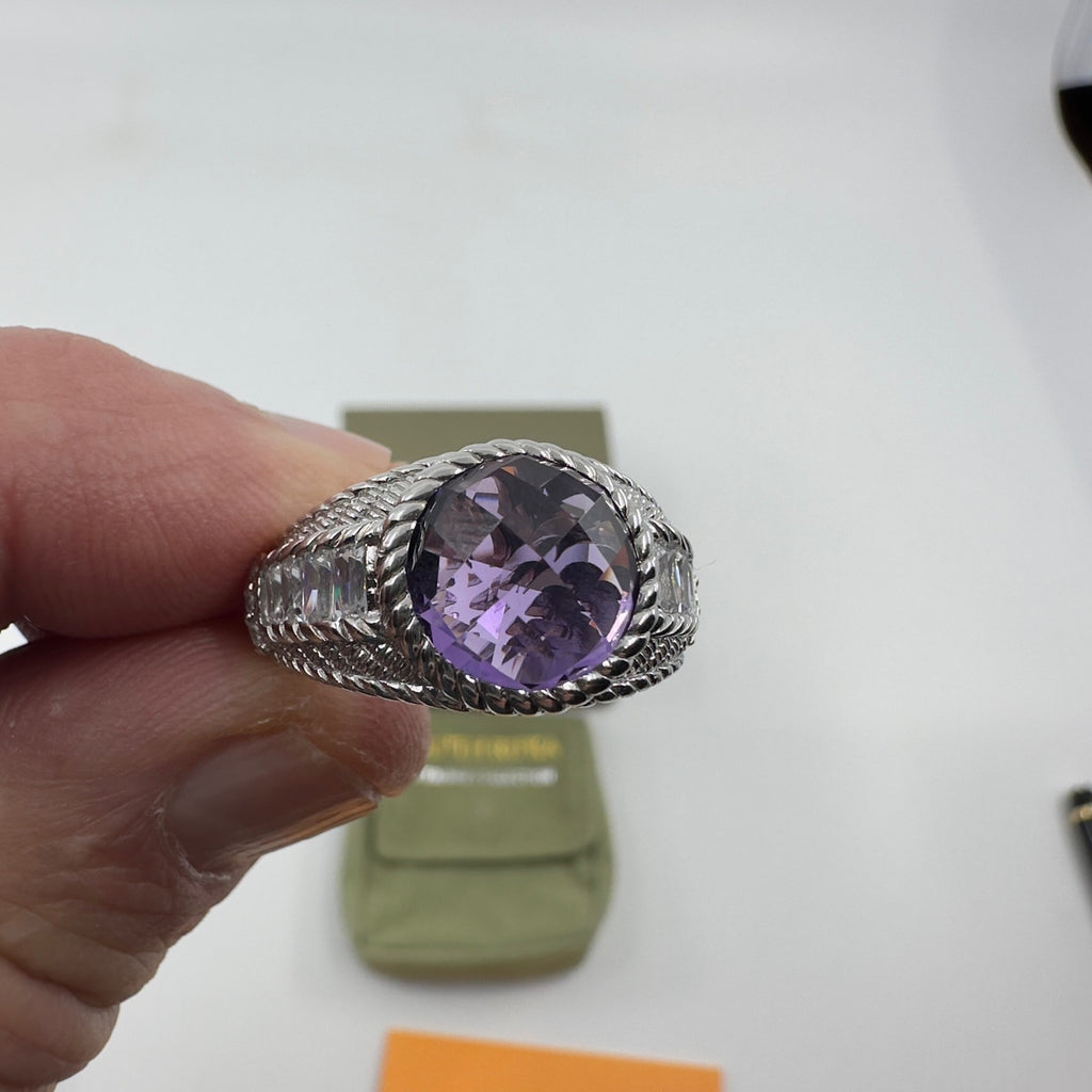 Judith Ripka Ring Sterling Silver 925 Faceted Purple Amethyst Silver 6.75mm
