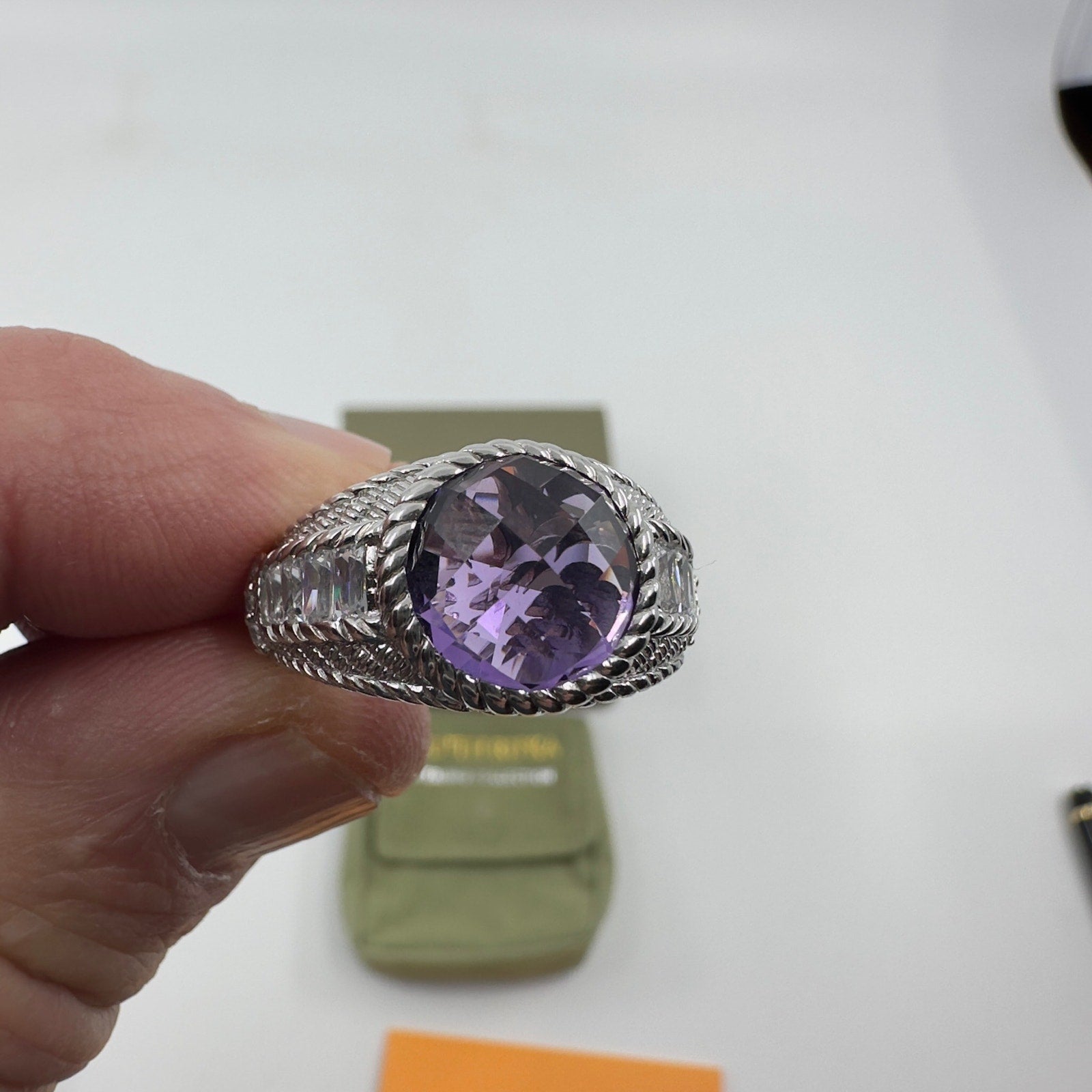 Judith Ripka Ring Sterling Silver 925 Faceted Purple Amethyst Silver 6.75mm