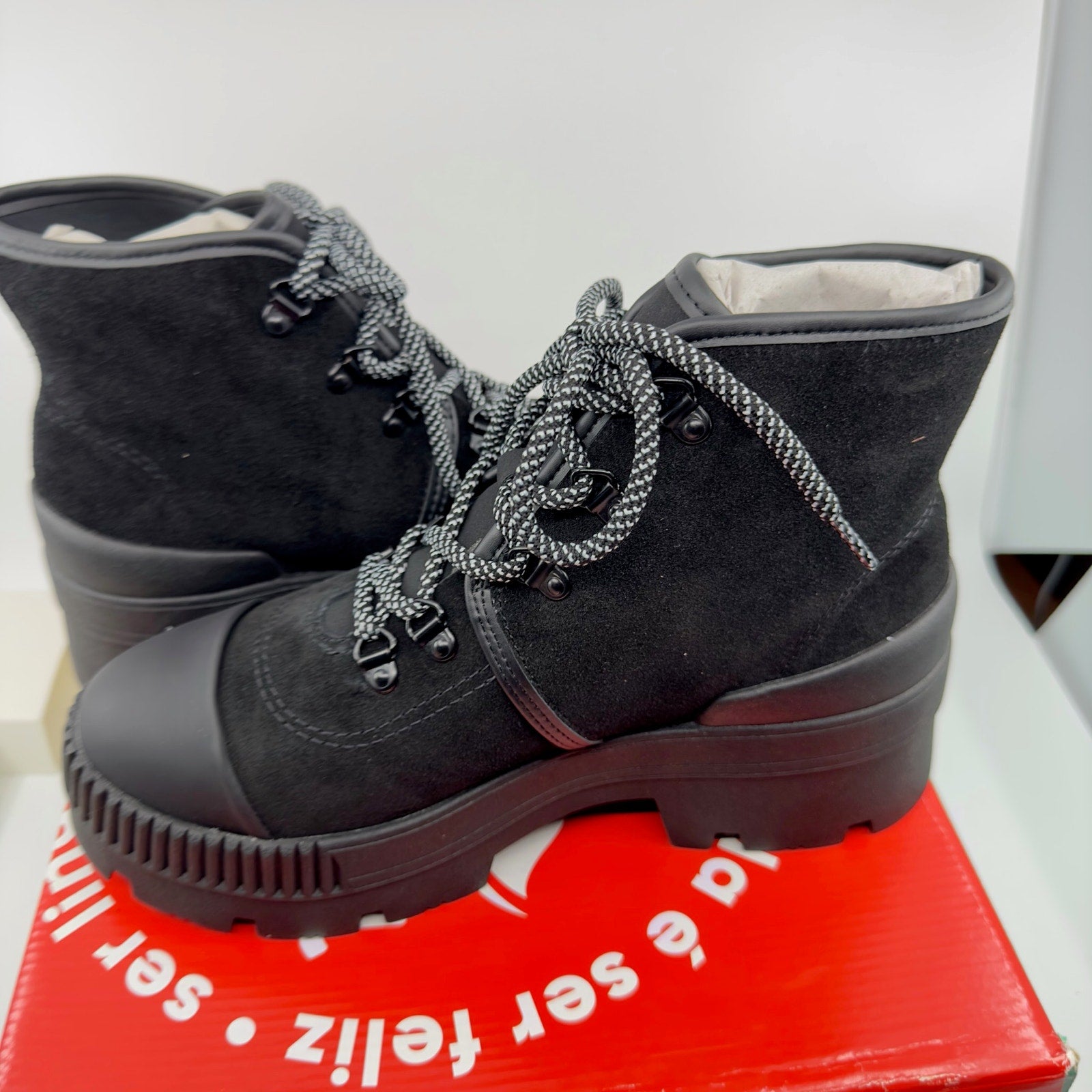 Dakota Calcados Kross Canvas Chunky Platform Moto Boots Suede Black Size 8