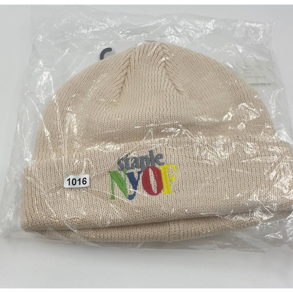 Staple Mens Cuffed Pigeon NYOF Label Beanie Winter Hats Cream Size OS 2208X10818