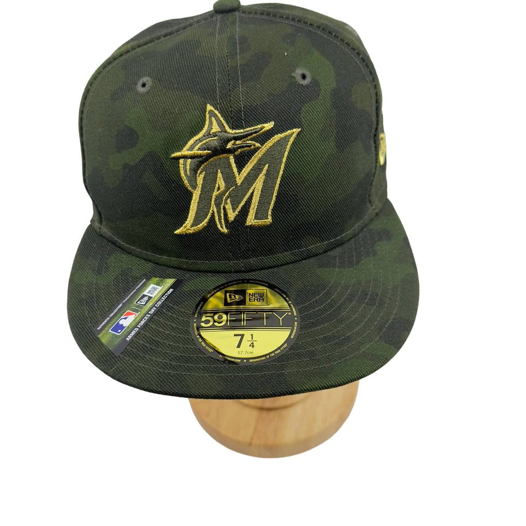 New Era Mens Miami Marlins AFD Flex Fitted Hat On Field 59FIFTY Green Size 7 1/4