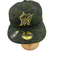 New Era Mens Miami Marlins AFD Flex Fitted Hat On Field 59FIFTY Green Size 7 1/4